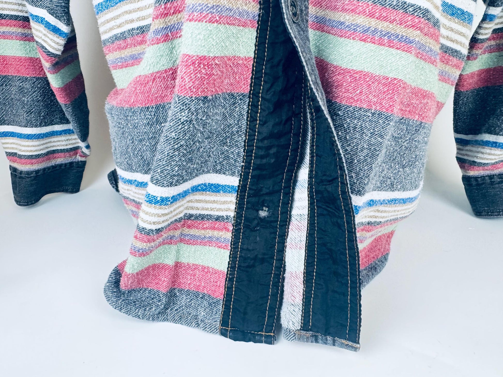 Product image for 'vintage oversized denim striped shirt size m fits l made in hong kong' (view e31b93)