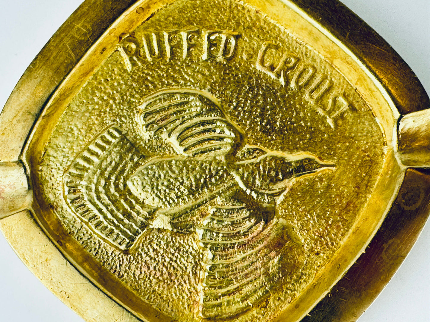 Product image for 'vintage solid heavy brass ruffled grouse ashtray attractive aged metal patina hunter gift' (view 99d706)