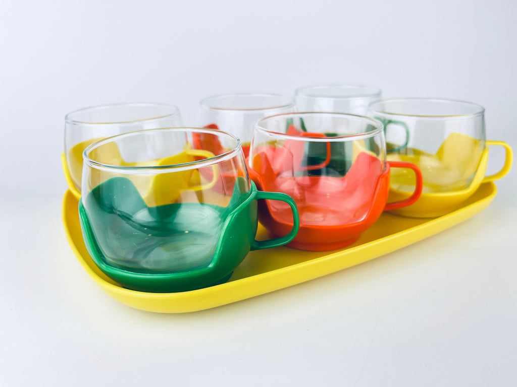 Product image for 'vintage mid mod roly poly colourful glass mug set melitta coffee tea cups set of six 6' (view 19f698)