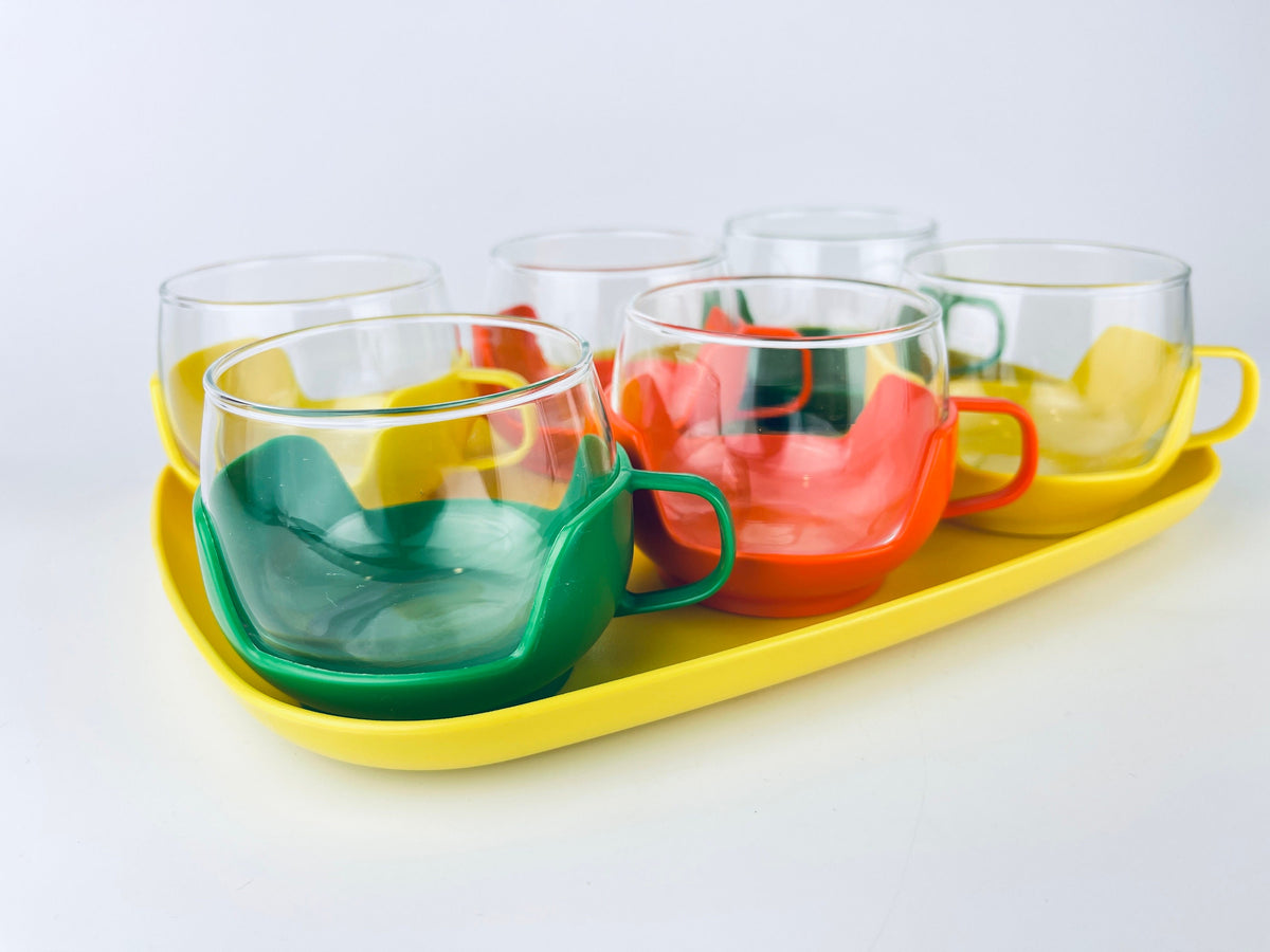 Product image for 'vintage mid mod roly poly colourful glass mug set melitta coffee tea cups set of six 6' (view 19f698)