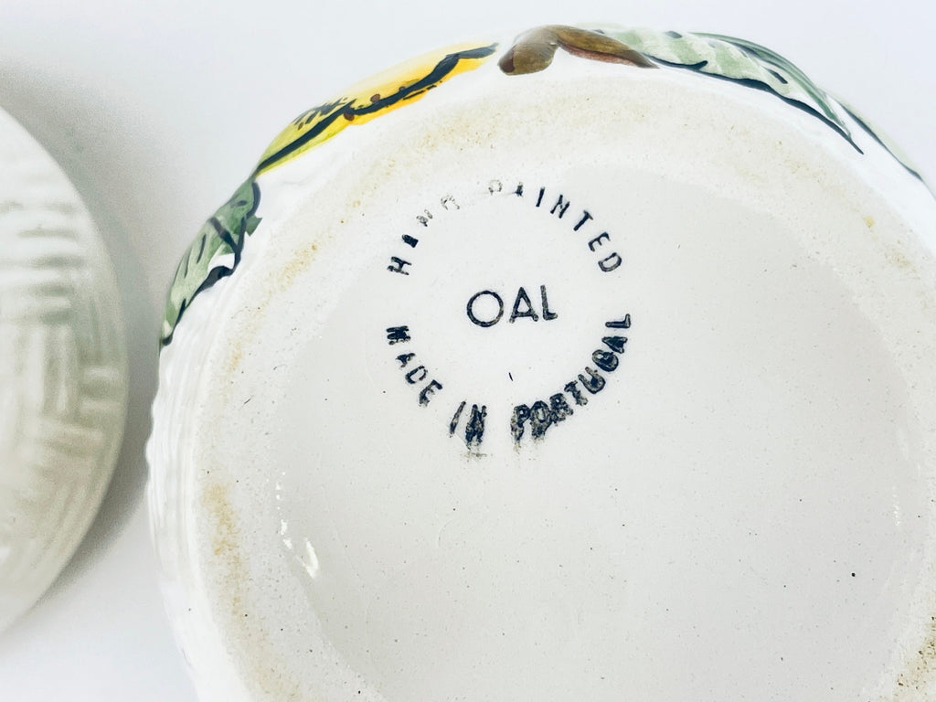 Product image for 'vintage majolica style lemon jar hand painted oal portugal salt sugar or honey pot' (view 004a2d)