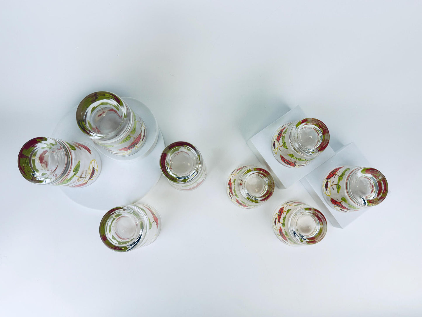 Product image for 'vintage 1970s bright poppy floral glasses by dominion glass co canadian mid century drinkware' (view 97038d)