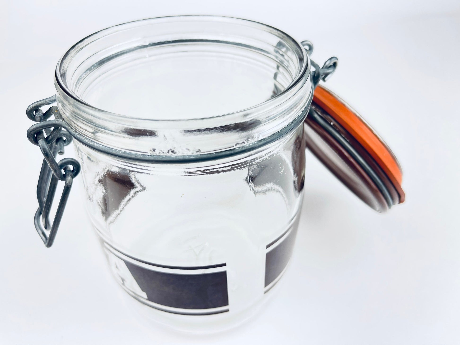 Product image for 'vintage brown striped glass canister set 1980s kitchen storage with orange seals' (view a57d75)