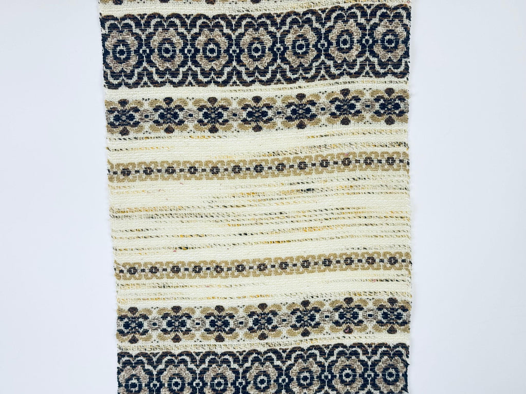 Product image for 'vintage 1970s beige brown floral woven table runner boho loomed textile with fringe ends 14 x 32' (view b9c99c)