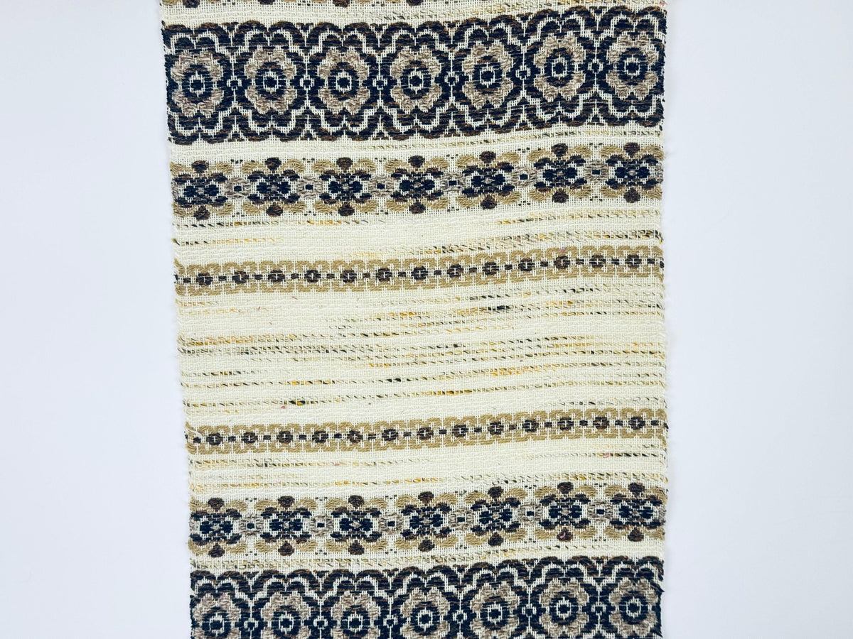 Product image for 'vintage 1970s beige brown floral woven table runner boho loomed textile with fringe ends 14 x 32' (view b9c99c)