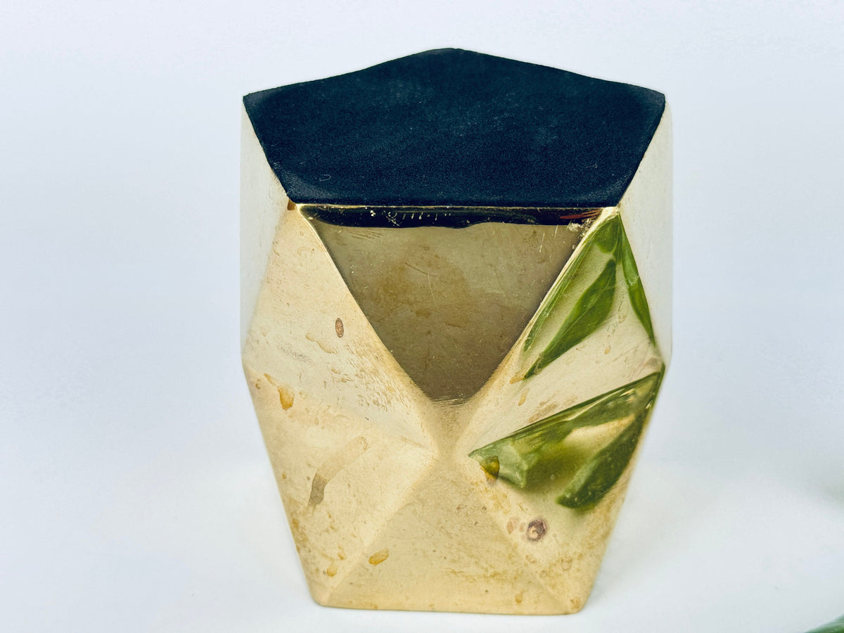 Product image for 'vintage solid brass geometric triangle shape vase attractive aged metal patina' (view 4a0e9c)
