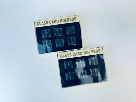 Product image for 'vintage clear glass cube label card holders wedding dinner party tablescape decor set of six 6 sets sold separately' (view d6bc74)