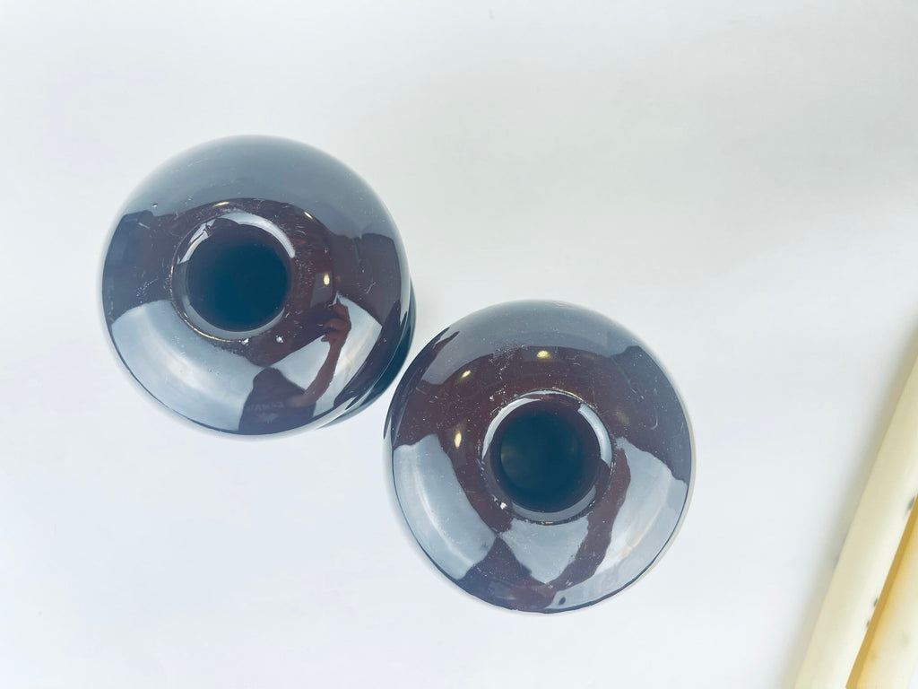 Product image for 'vintage curvy dark brown ceramic candlestick holders set of two 2' (view fa9539)