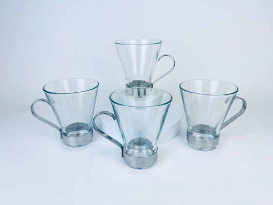 Product image for 'vintage bormioli rocco ypsilon glasses removable silver stainless steel handles set of four 4' (view 6981c4)
