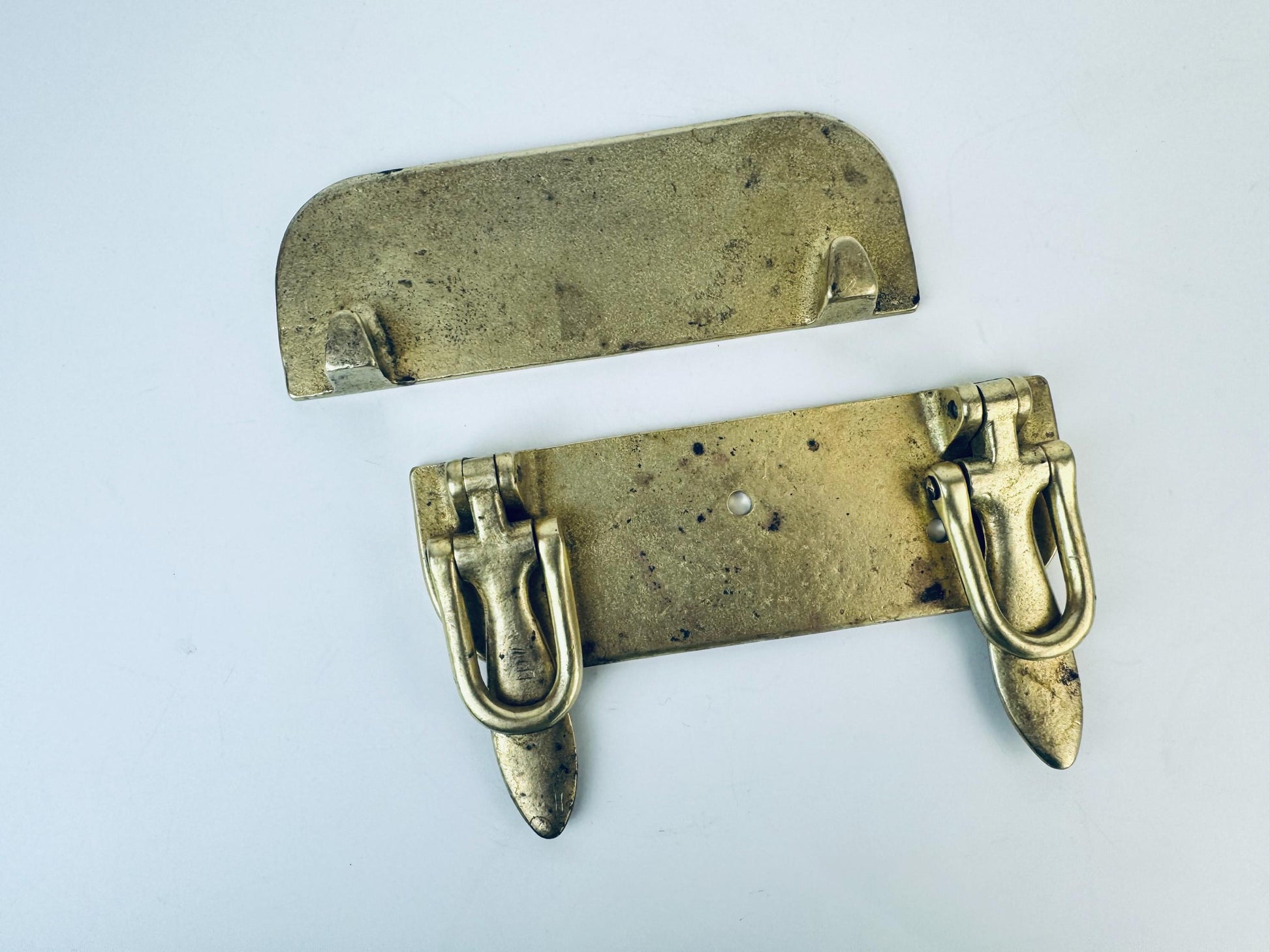 Product image for 'vintage solid brass double latch hardware attractive aged metal patina' (view 51cd11)