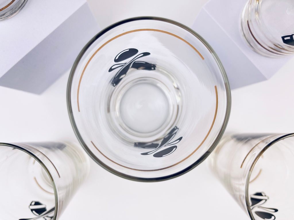 Product image for 'vintage bowling federal glasses set of five 5 tall clear glass with gold black' (view 8ebf0b)