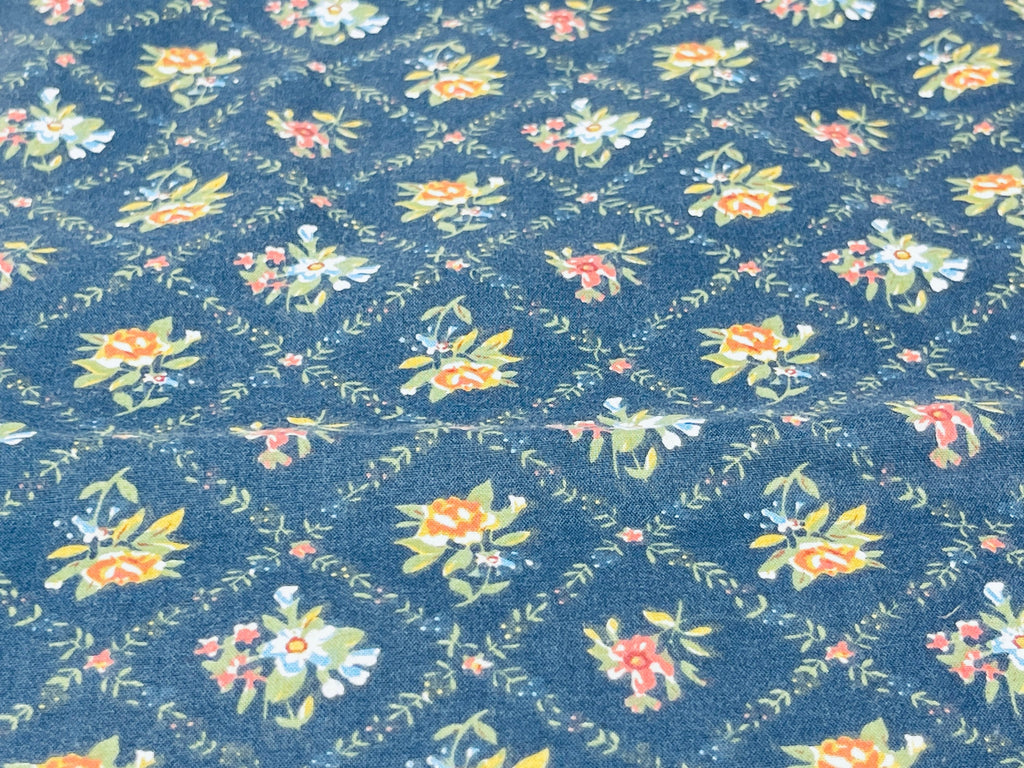Product image for 'vintage blue floral fabric material 37 x 44' (view 10fd19)