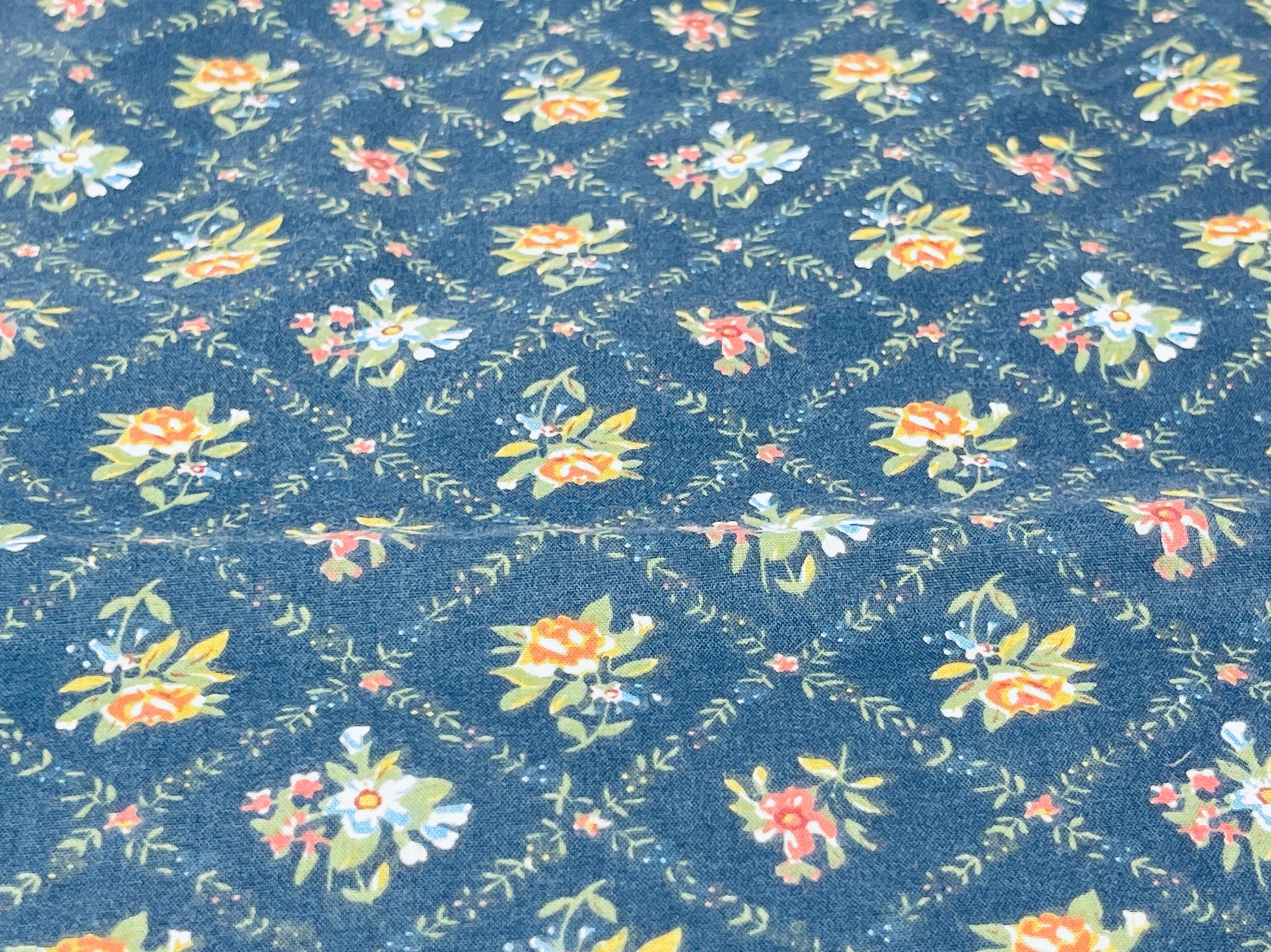 Product image for 'vintage blue floral fabric material 37 x 44' (view 10fd19)