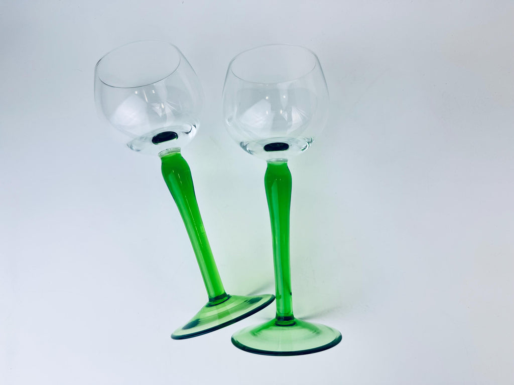 Product image for 'vintage 1970s green stem wine glasses set of 2' (view 1f5fcb)
