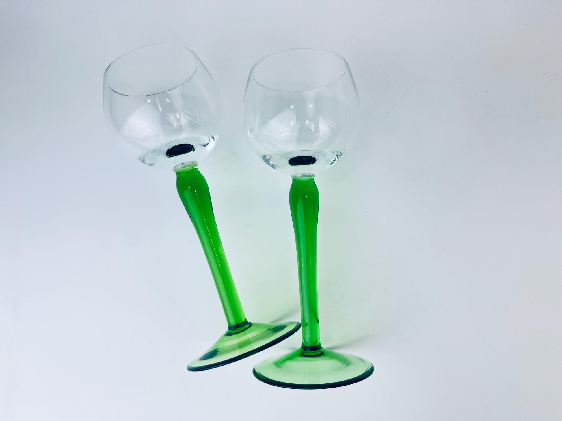Product image for 'vintage 1970s green stem wine glasses set of 2' (view 1f5fcb)