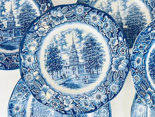 Product image for 'vintage liberty blue staffordshire ironstone 9 75 replacement plates independence hall pattern made in england sold individually' (view 3e1f81)
