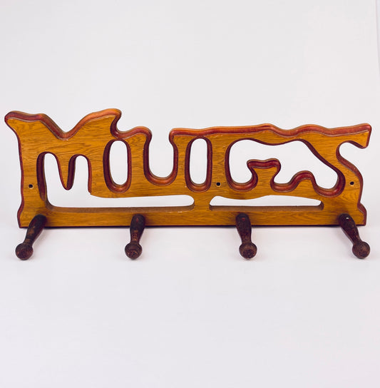 Product image for 'vintage solid wood mug rack organizer rustic brown kitchen wall peg shelf' (view 8cd161)