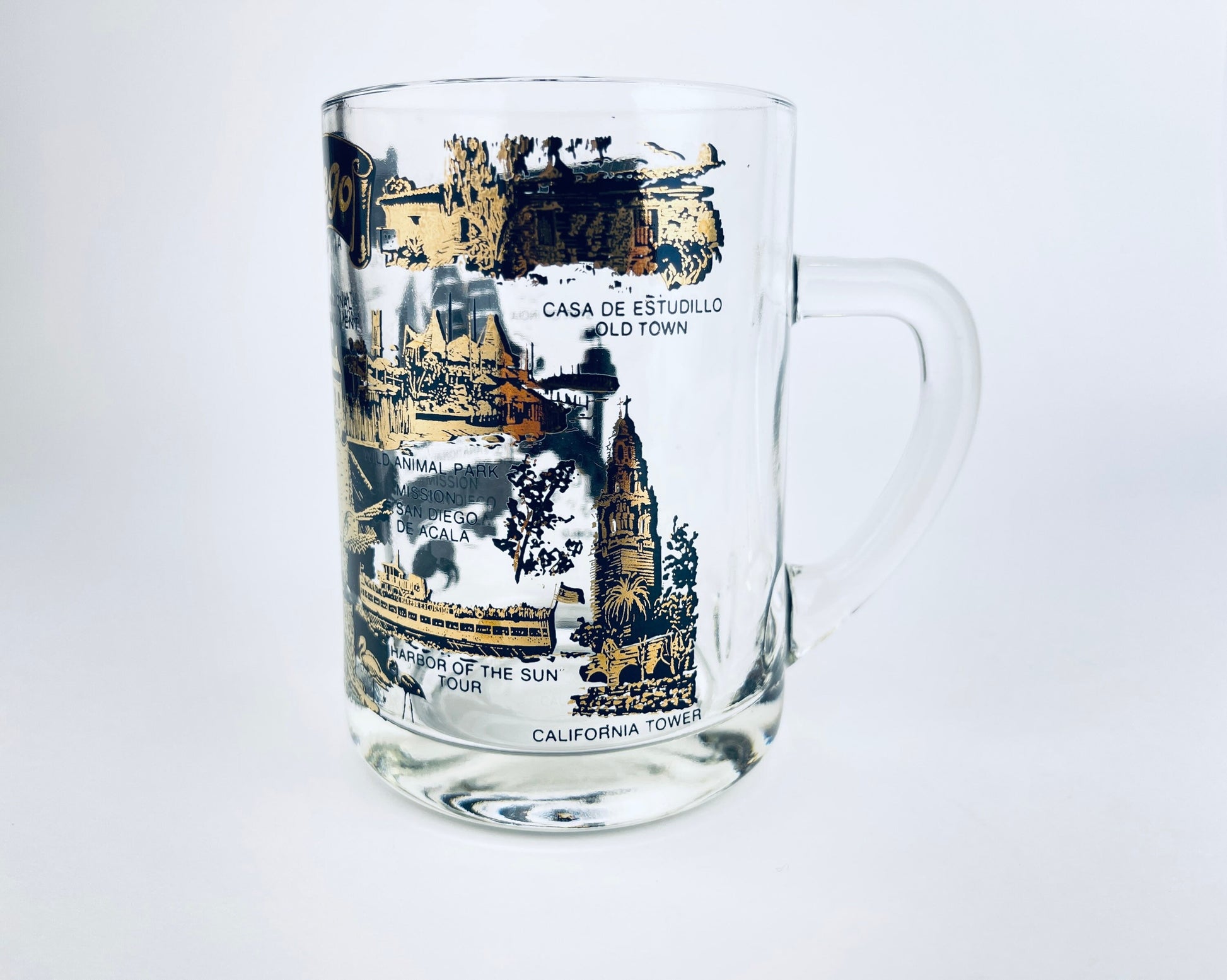 Product image for 'vintage san diego glass mug mid century california souvenir with heavy base' (view e38eb7)