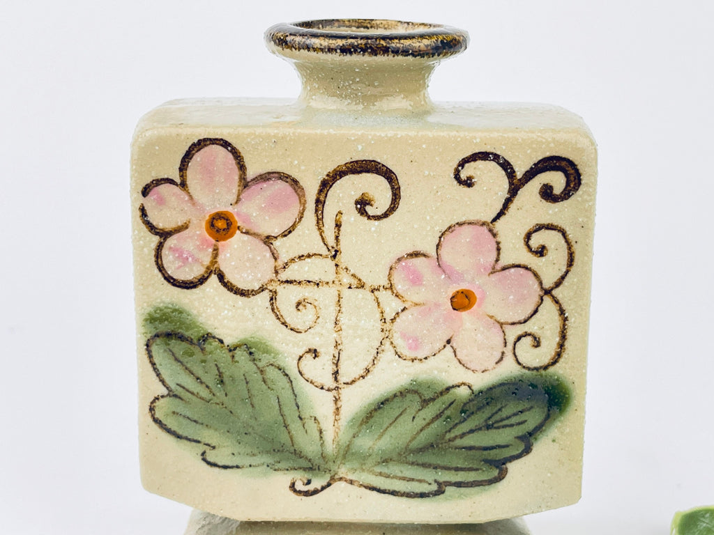 Product image for 'vintage salt glazed stoneware square vase hand painted floral' (view 8d32e4)