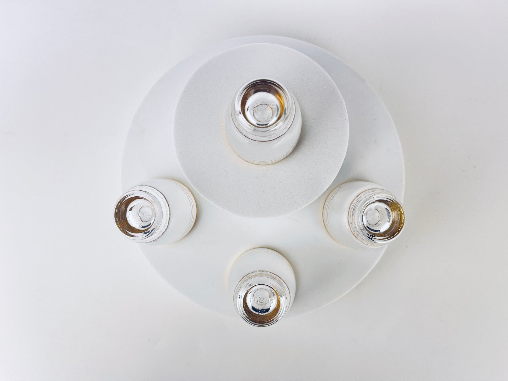 Product image for 'vintage french gold striped clear shot glass barware set set of four 4 made in france' (view 29270e)