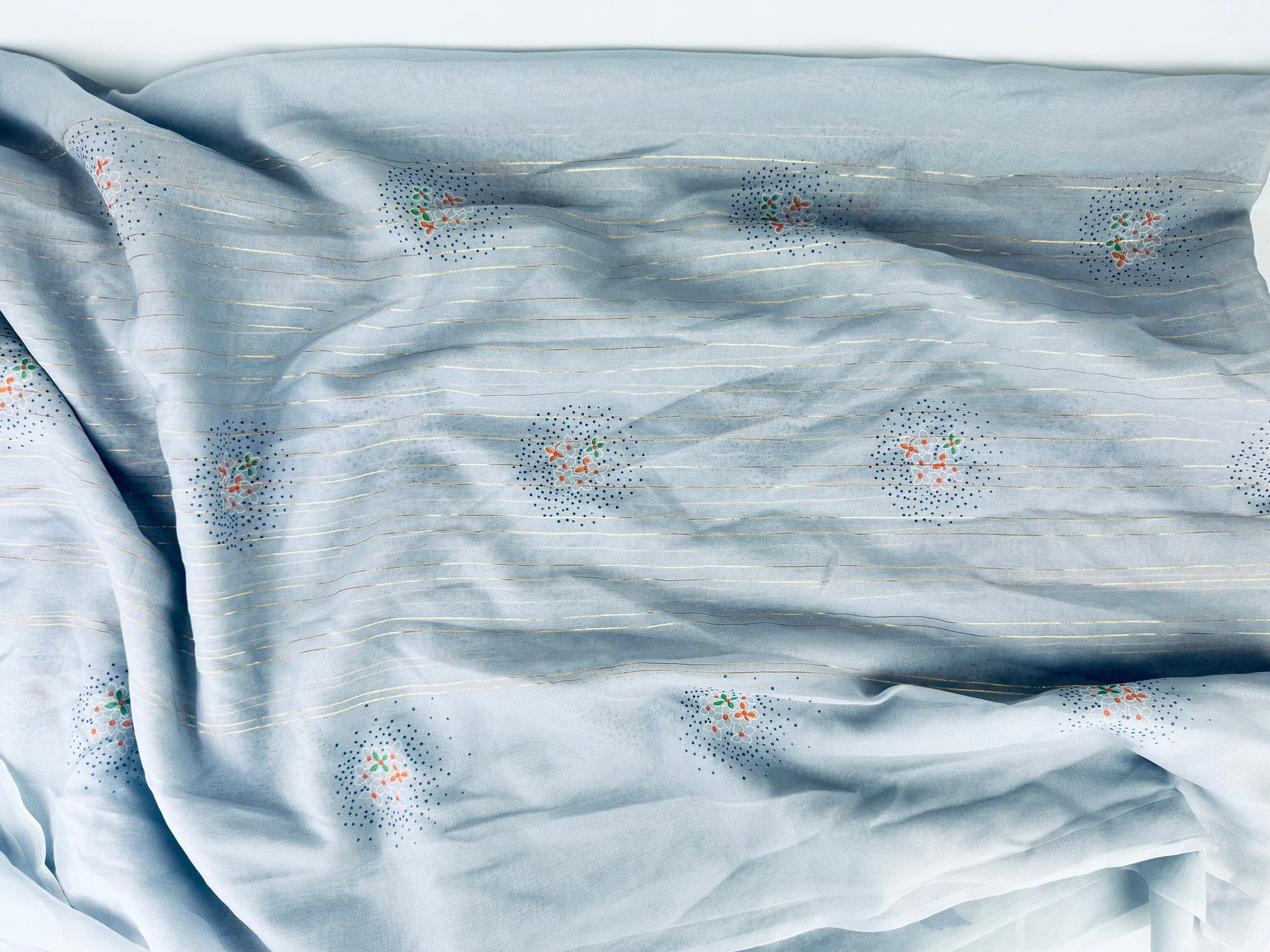 Product image for 'vintage grey lightweight sheer asian floral print metallic striped crepe fabric by lady hamilton 44 x 208 made in japan' (view 0c43b8)