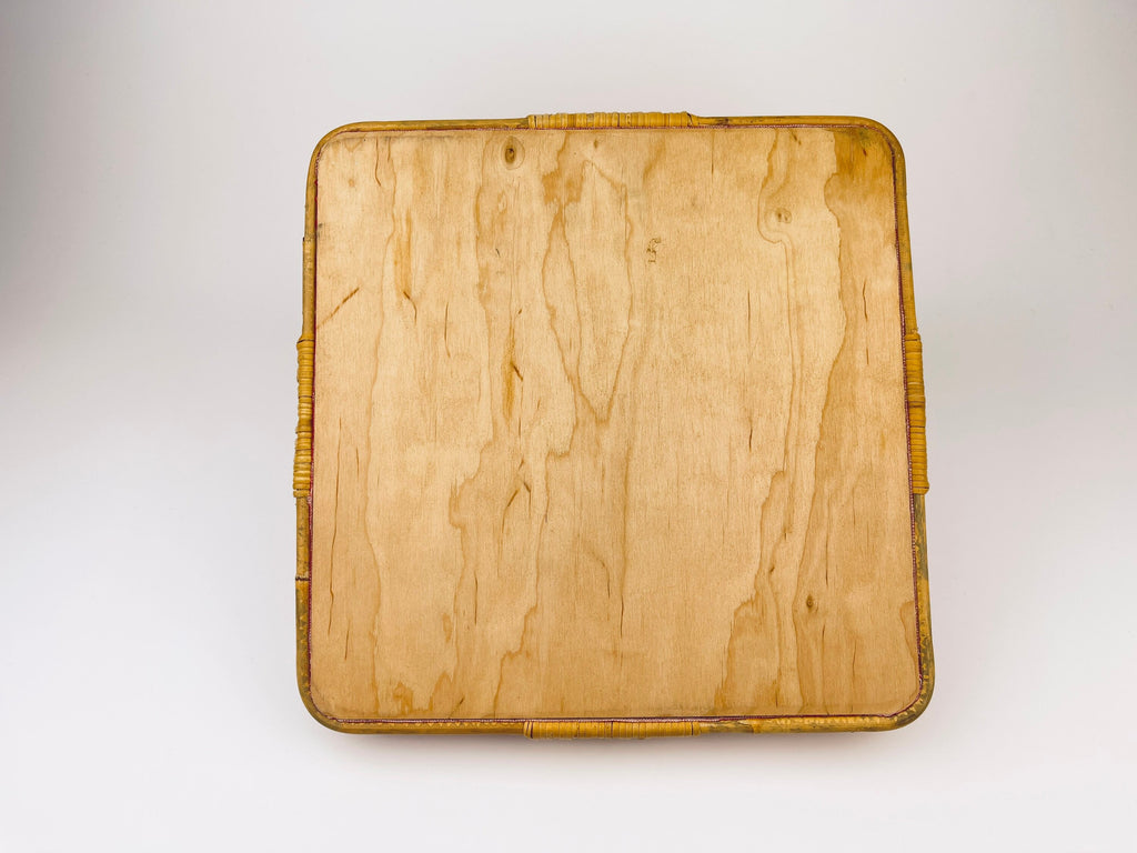 Product image for 'vintage bamboo wicker serving tray with bold red base' (view cff351)