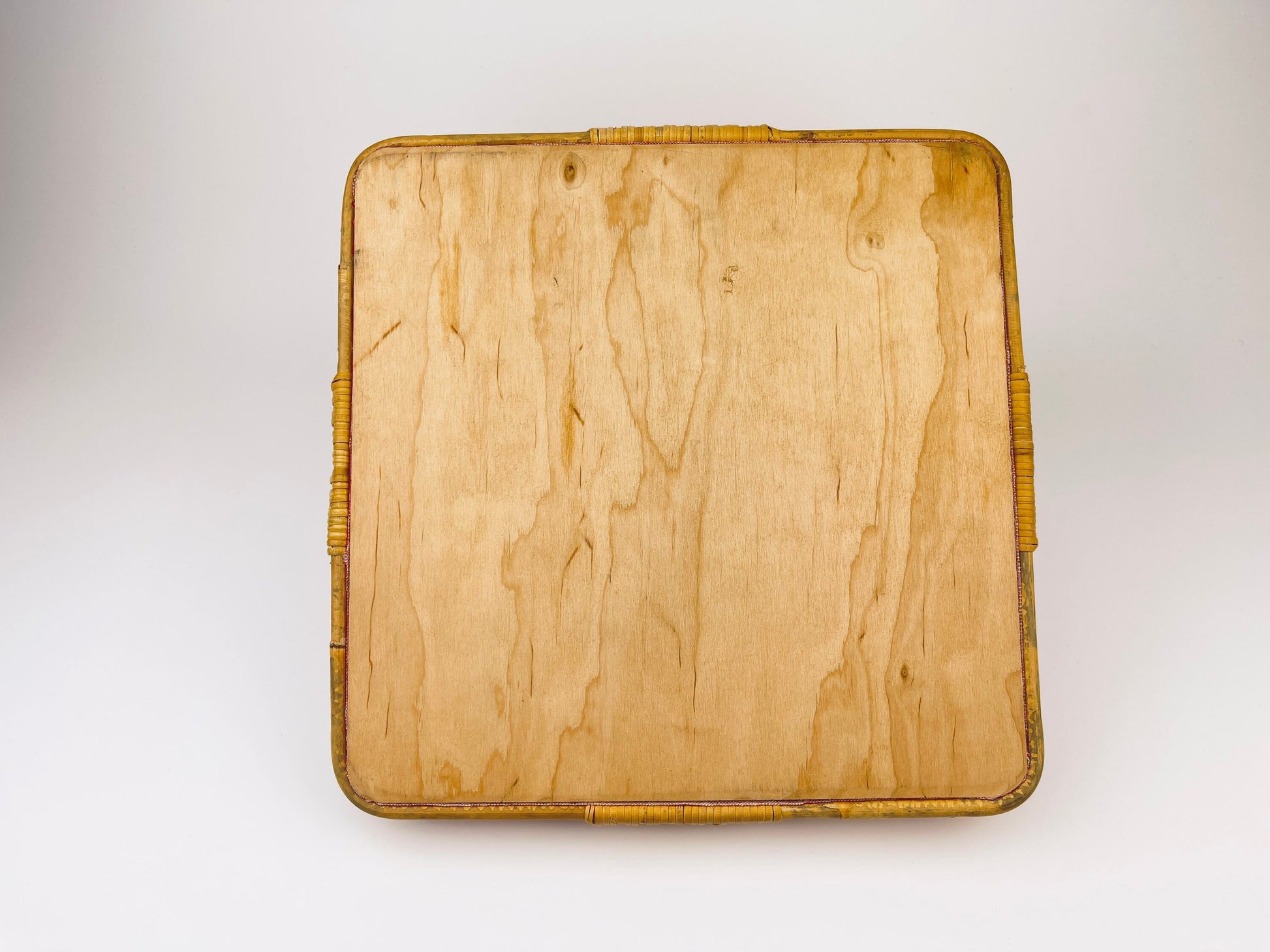 Product image for 'vintage bamboo wicker serving tray with bold red base' (view cff351)