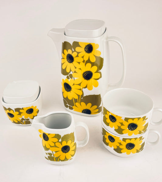 Product image for 'vintage yellow daisy tea set schirnding bavaria tea kettle cream sugar tea cups' (view 0037f3)