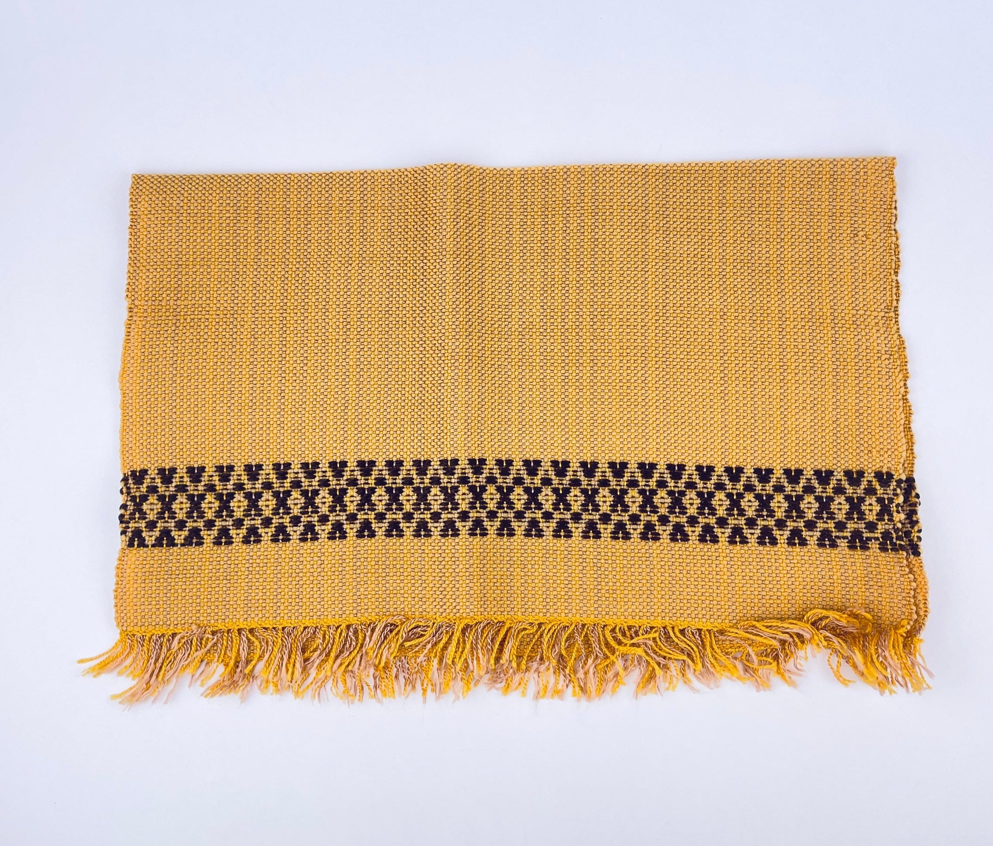 Product image for 'vintage rectangular fringe place mat table linen mustard yellow brown set of four 4' (view f04253)