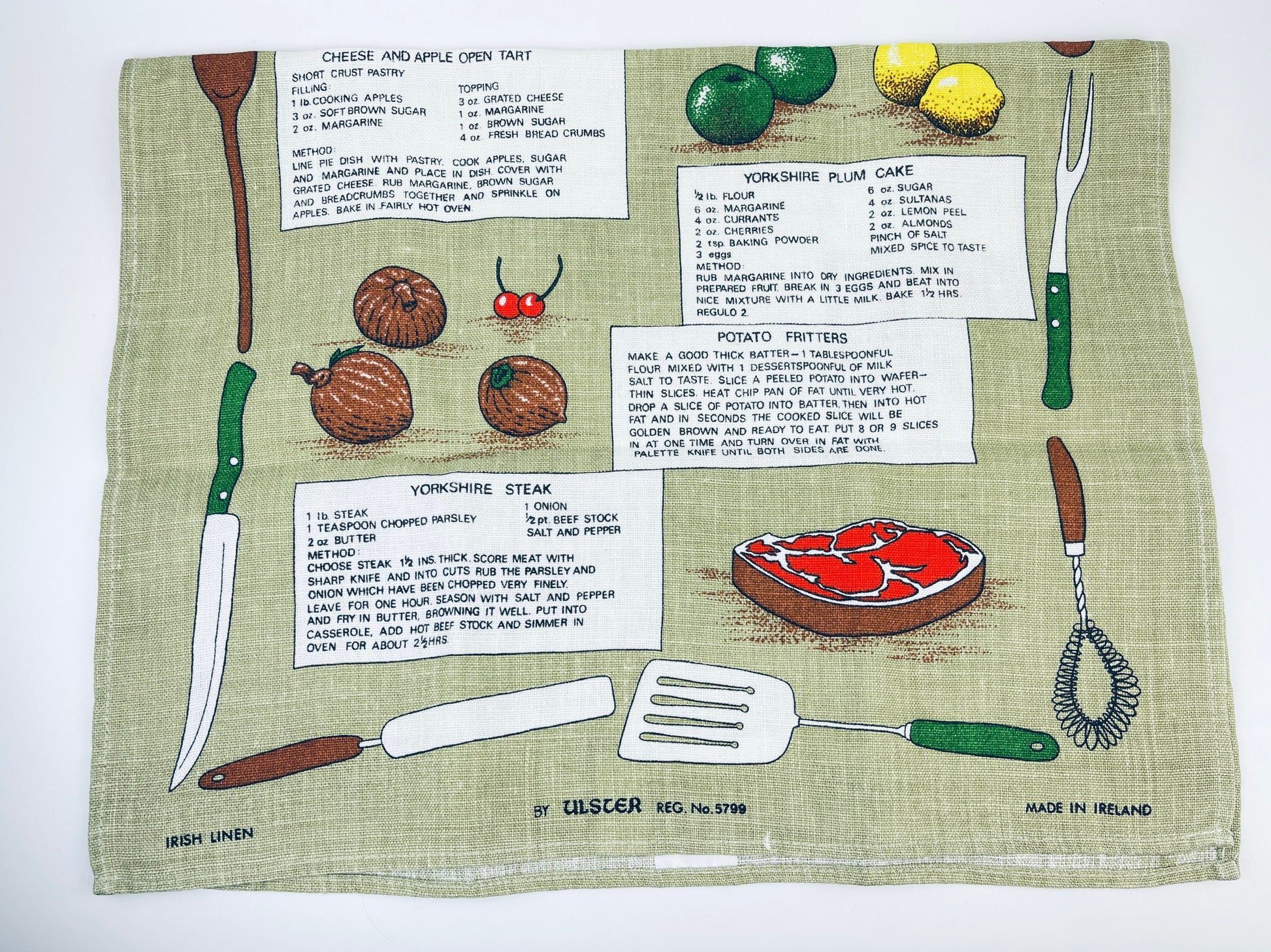 Product image for 'vintage yorkshire recipes tea towel irish linen kitchen art' (view 6df163)