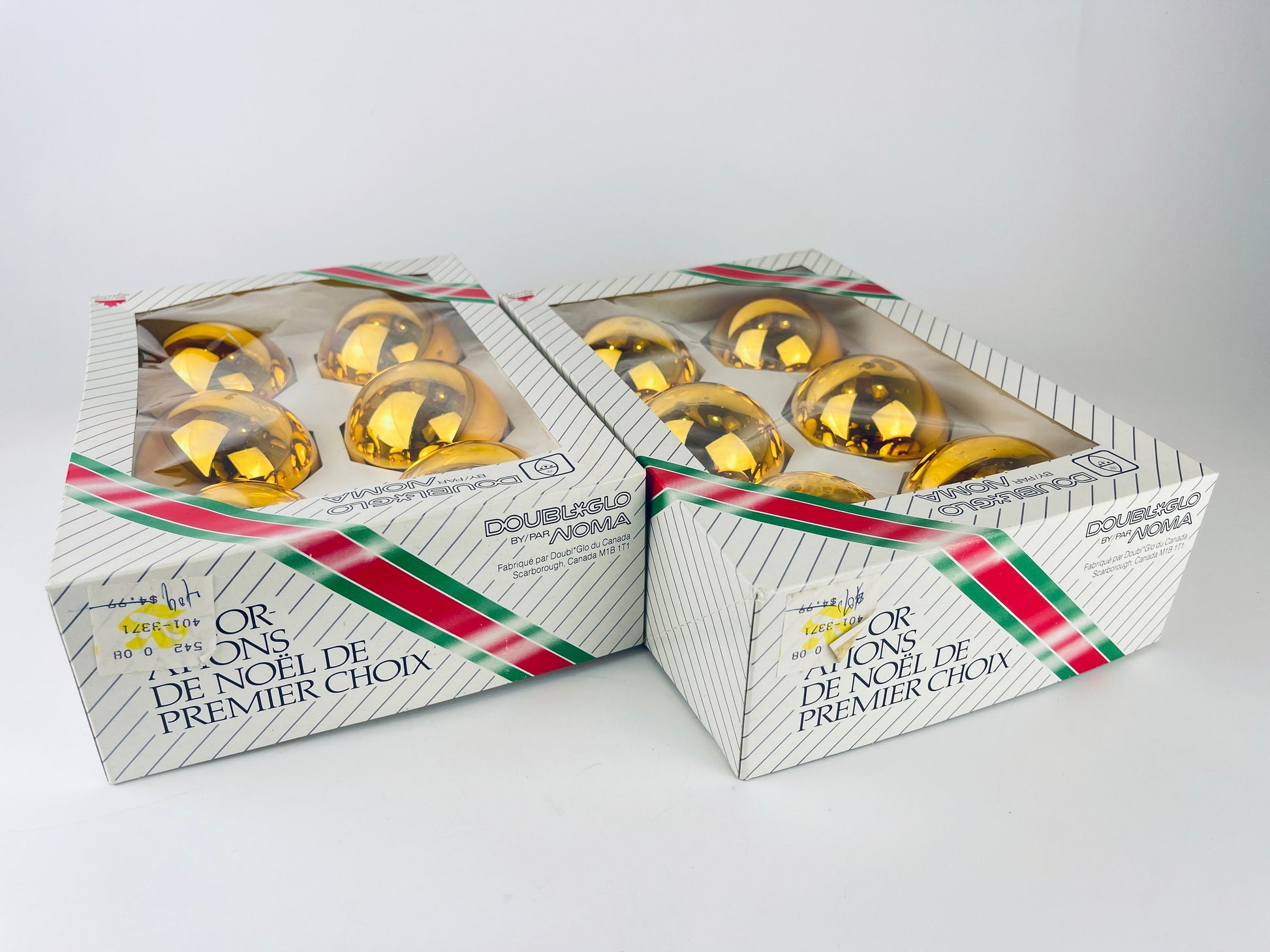 Product image for 'vintage gold mirror glass christmas tree ornaments set of six 6 made in canada by doubl glo noma sold separately' (view b57087)