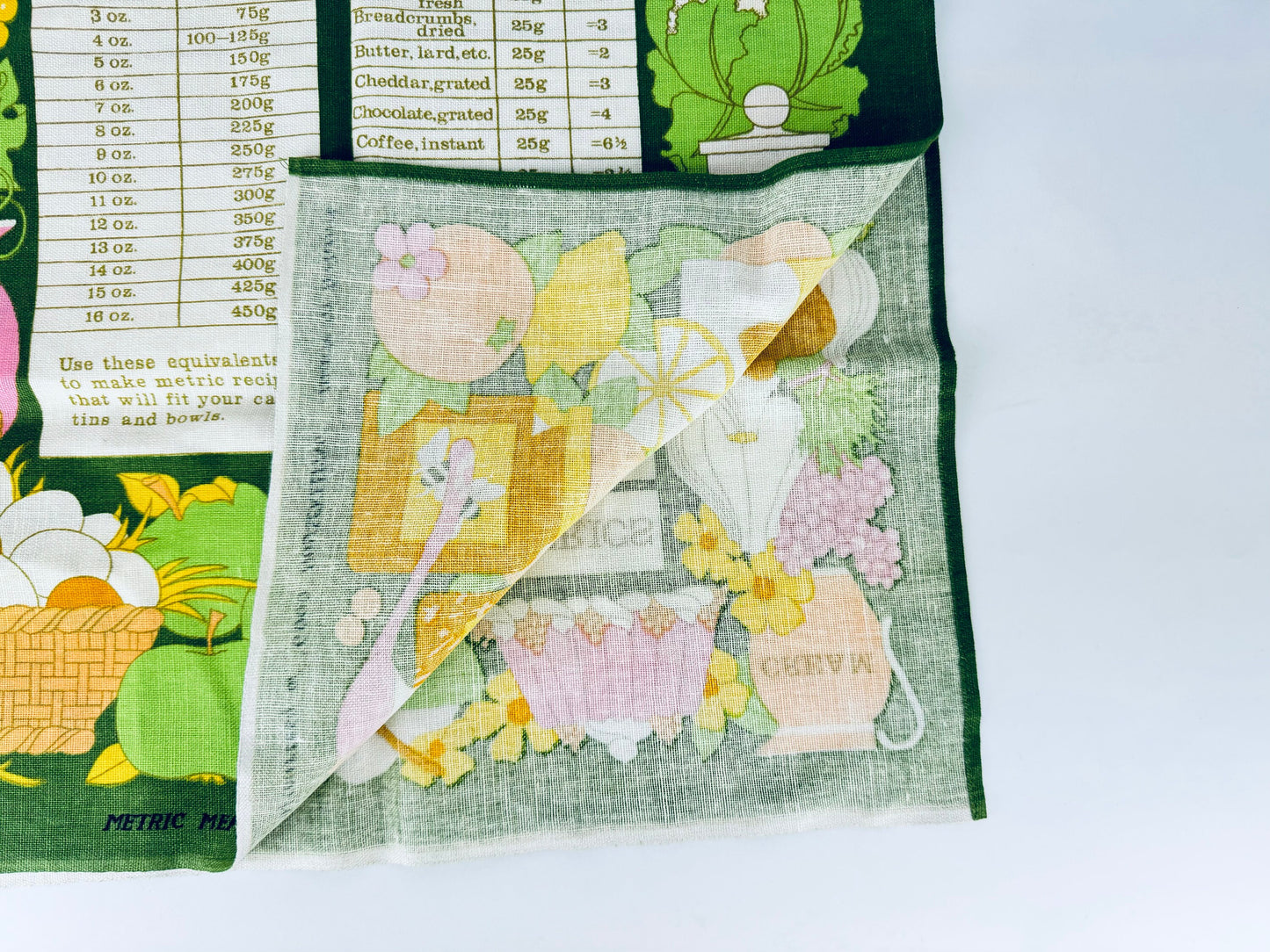 Product image for 'vintage old bleach measuring in metrics good housekeeping linen towel kitchen statement towel tapestry made in ireland' (view 89a871)