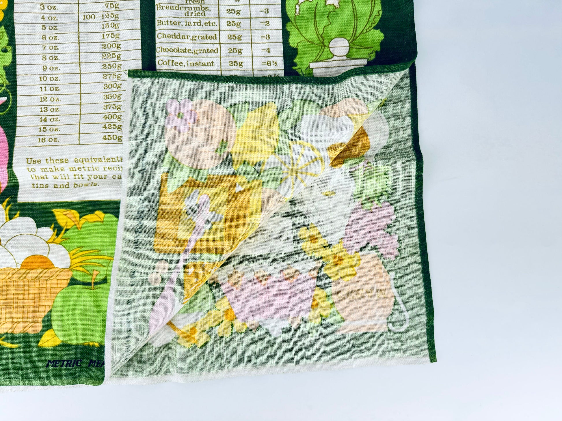 Product image for 'vintage old bleach measuring in metrics good housekeeping linen towel kitchen statement towel tapestry made in ireland' (view 89a871)