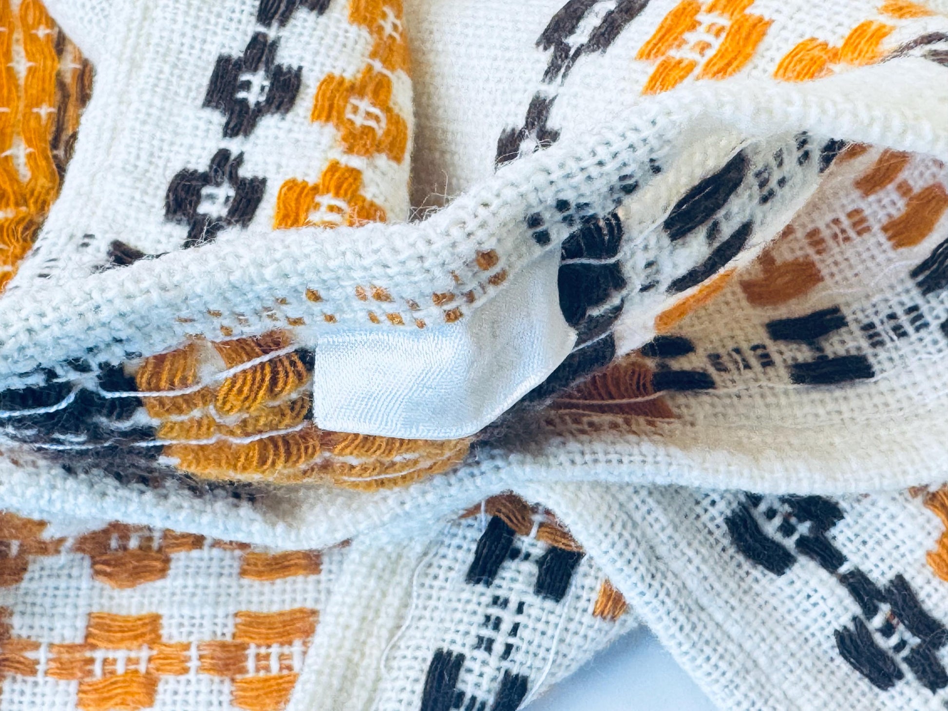 Product image for 'vintage embroidered brown orange geometric pattern beige table cloth 48 x 60' (view 07d863)