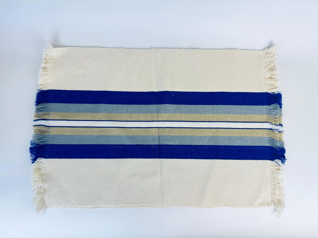 Product image for 'vintage rectangular blue beige stripped fringe style place mats set of five 5' (view 962fb5)
