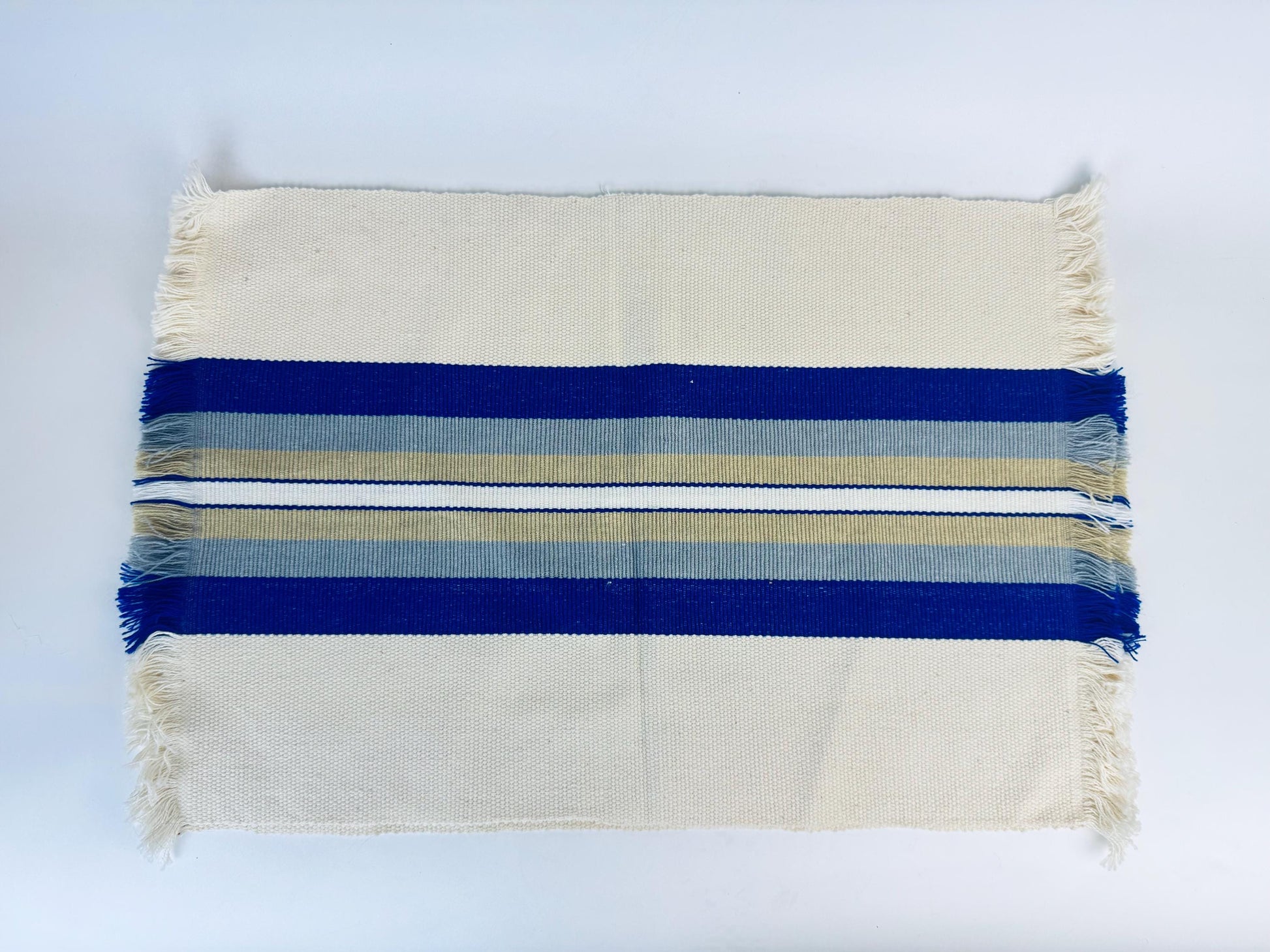 Product image for 'vintage rectangular blue beige stripped fringe style place mats set of five 5' (view 962fb5)