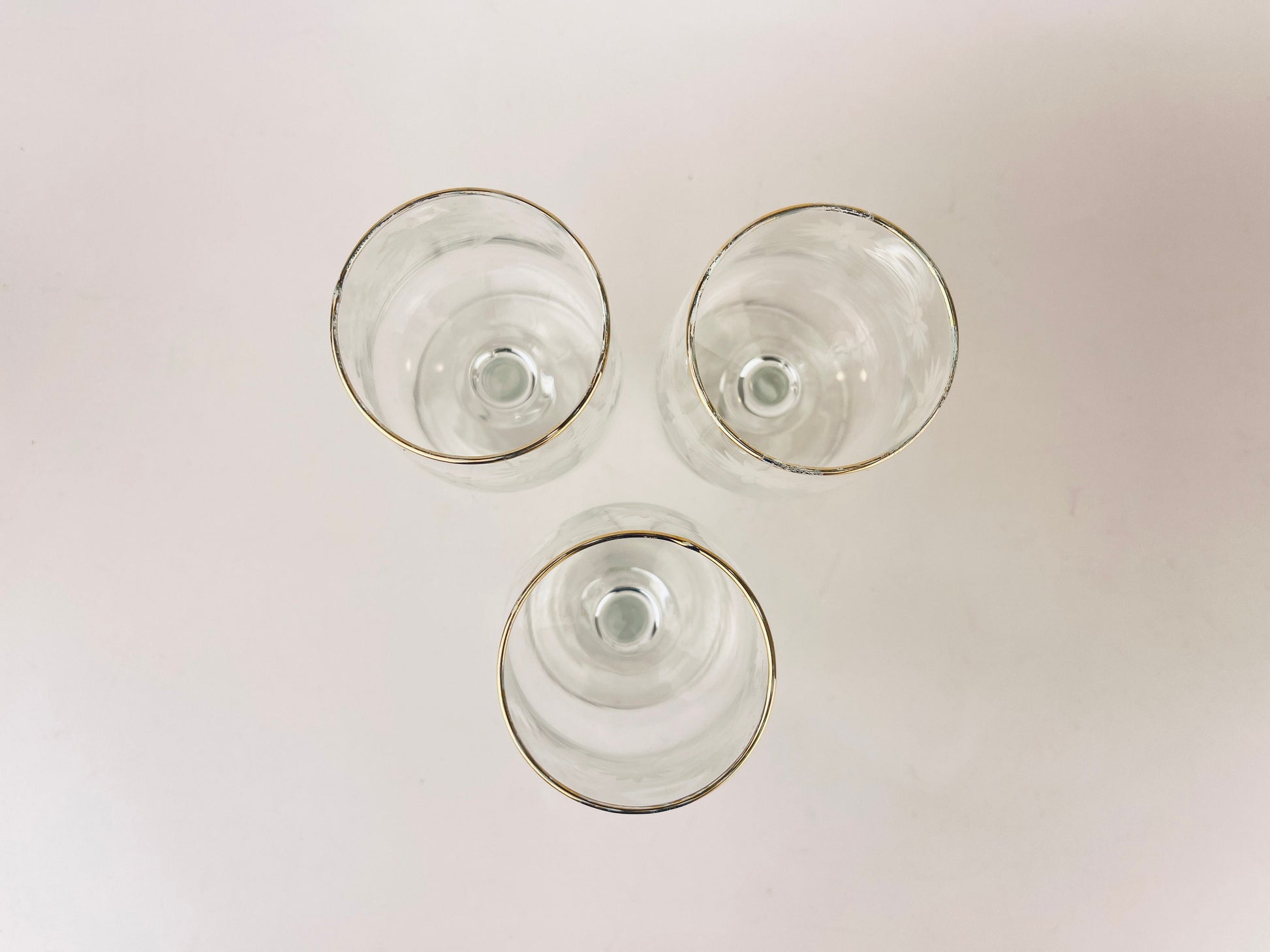 Product image for 'vintage gold rimmed white matte pinwheel pattern mini goblets set of three 3 barware gift' (view 6ab711)