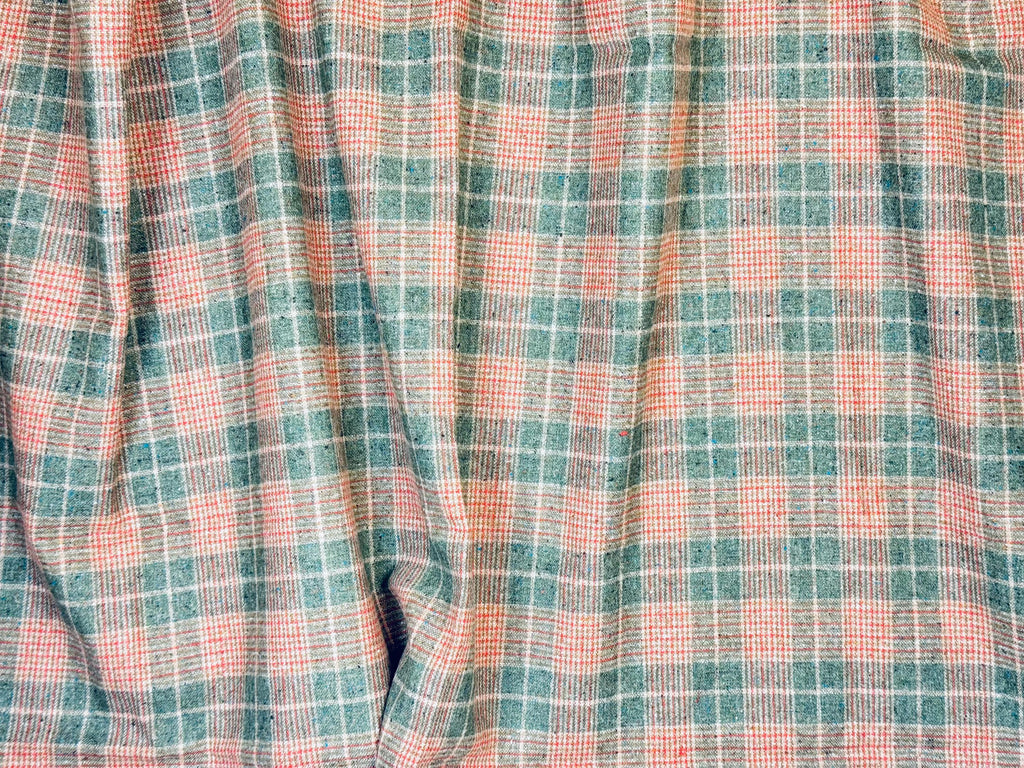 Product image for 'vintage green beige red plaid wool fabric material 57 x 60' (view 411ad7)