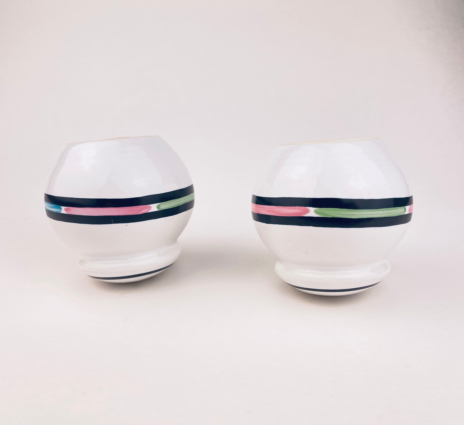 Product image for 'vintage 80s style pastel striped ceramic salt pepper shakers' (view 7aed4b)