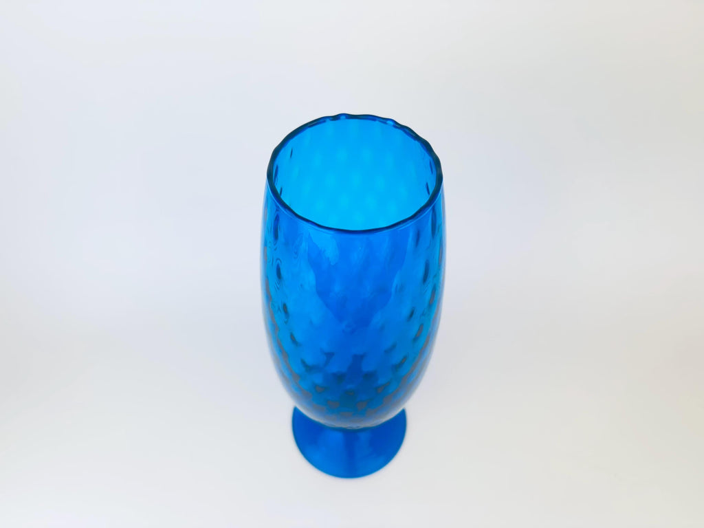 Product image for 'vintage tall italian empoli art glass footed pedestal vase cobalt blue diamond optic design made in italy' (view 77548f)