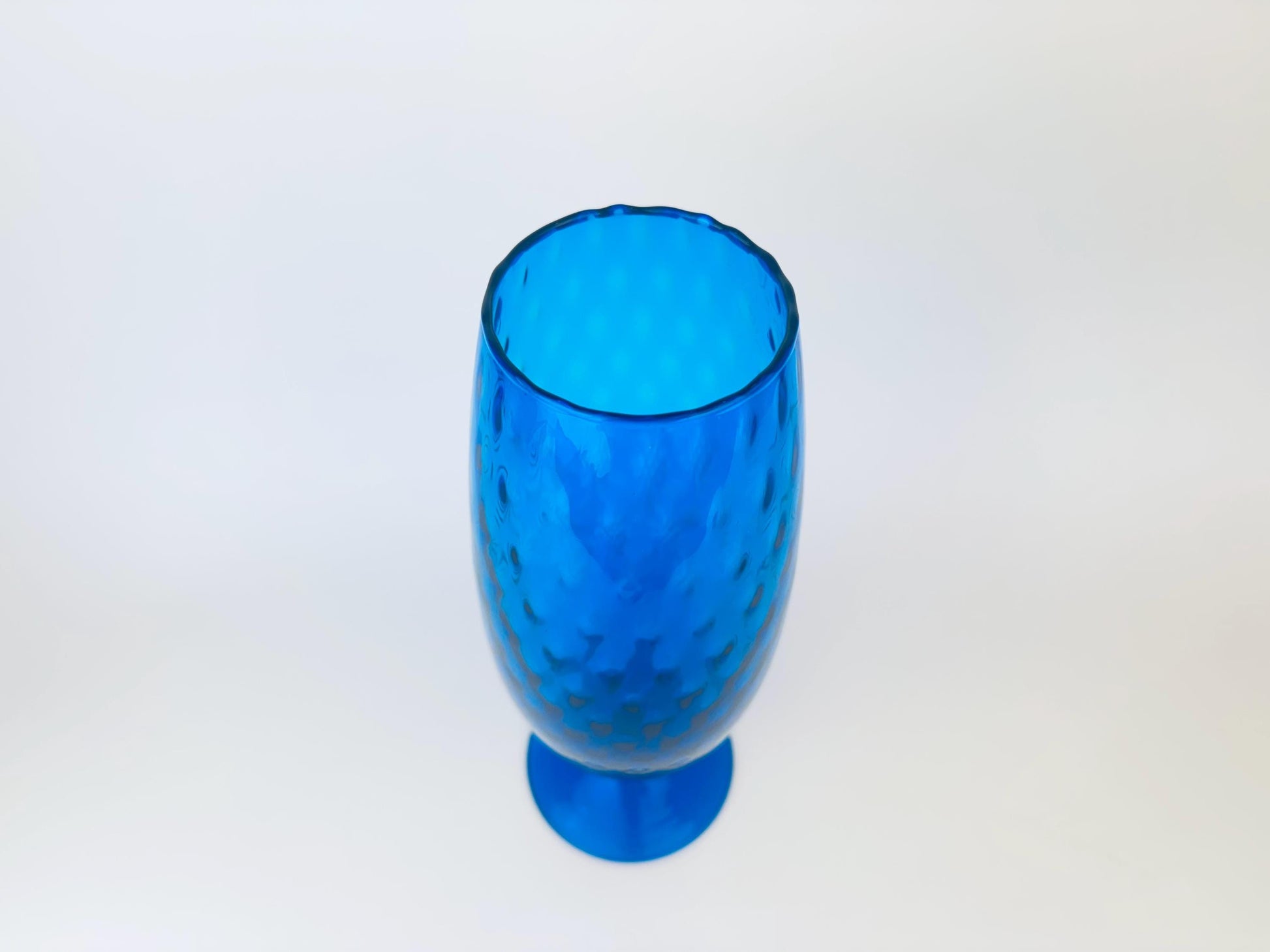 Product image for 'vintage tall italian empoli art glass footed pedestal vase cobalt blue diamond optic design made in italy' (view 77548f)
