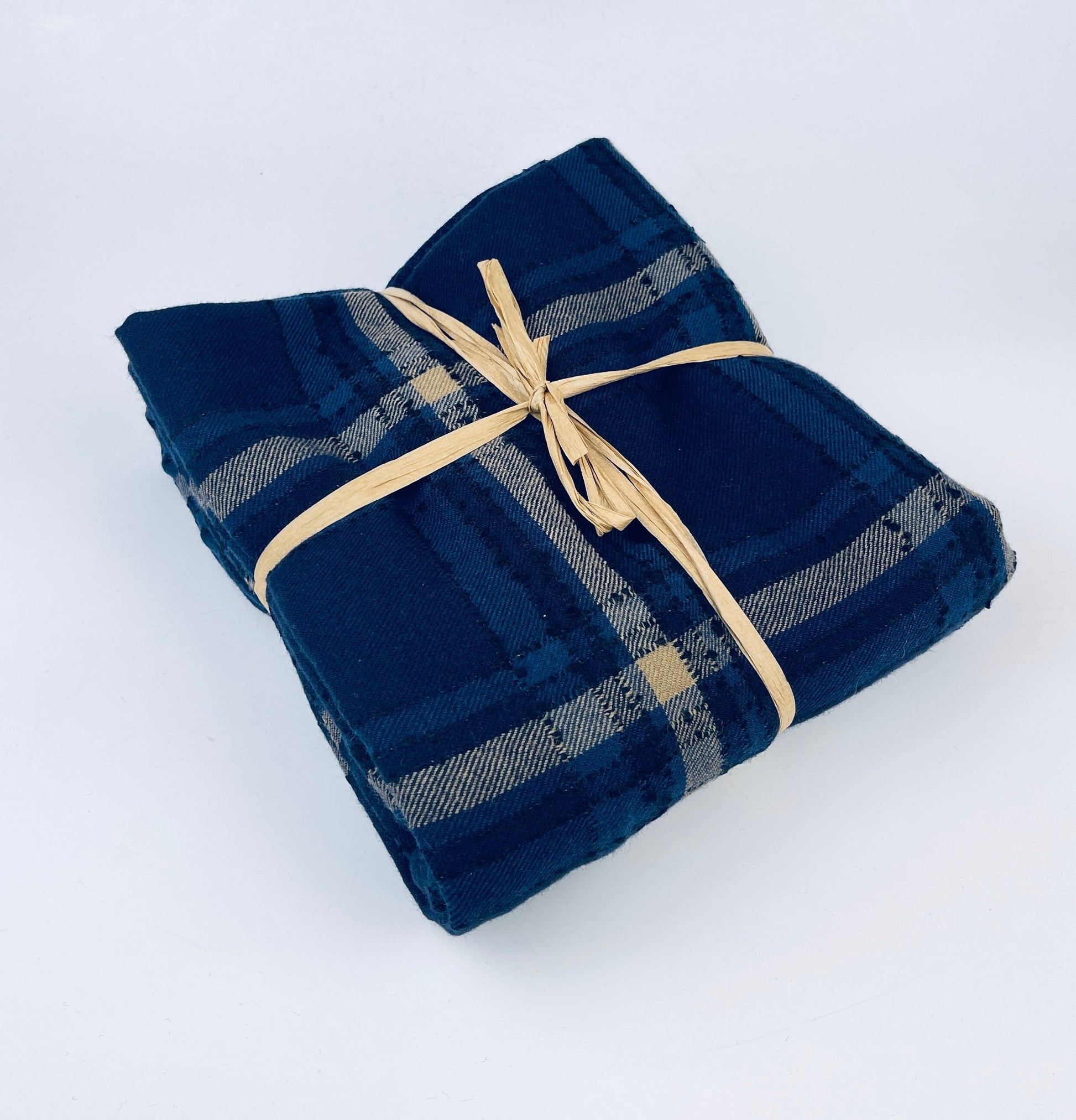 Product image for 'vintage blue beige plaid wool fabric 56 x 66 textured knot lines' (view c4de01)