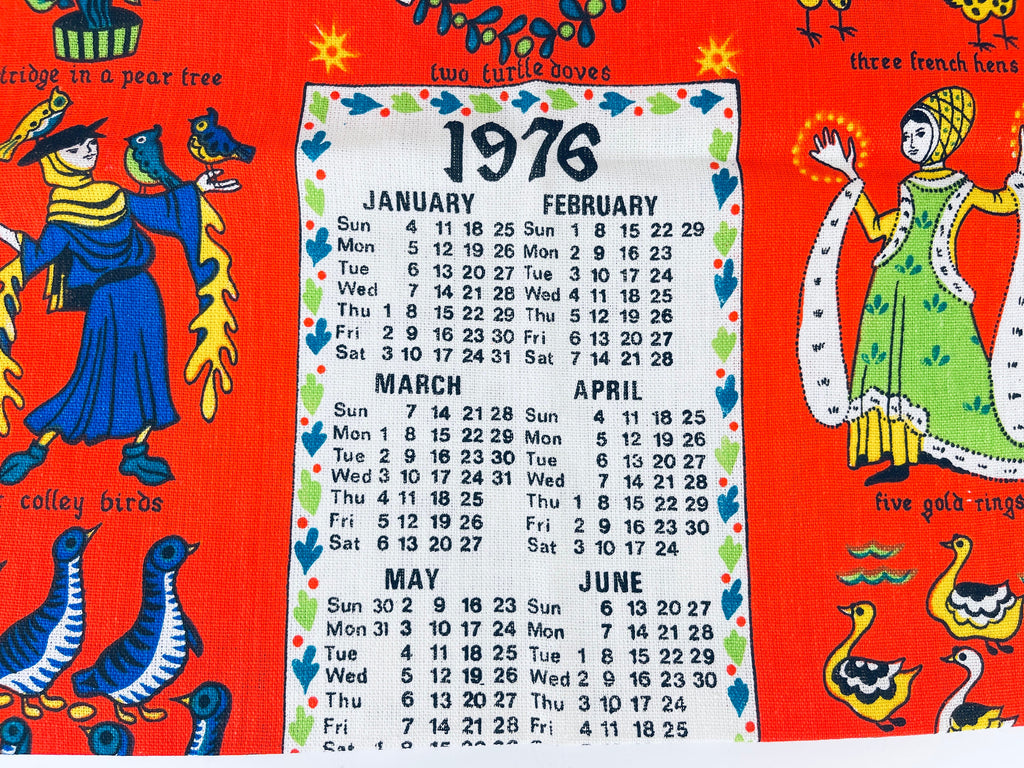 Product image for 'vintage 1976 calendar linen tea towel wall hanging 12 days of christmas christmas birthday gift' (view 73edc7)