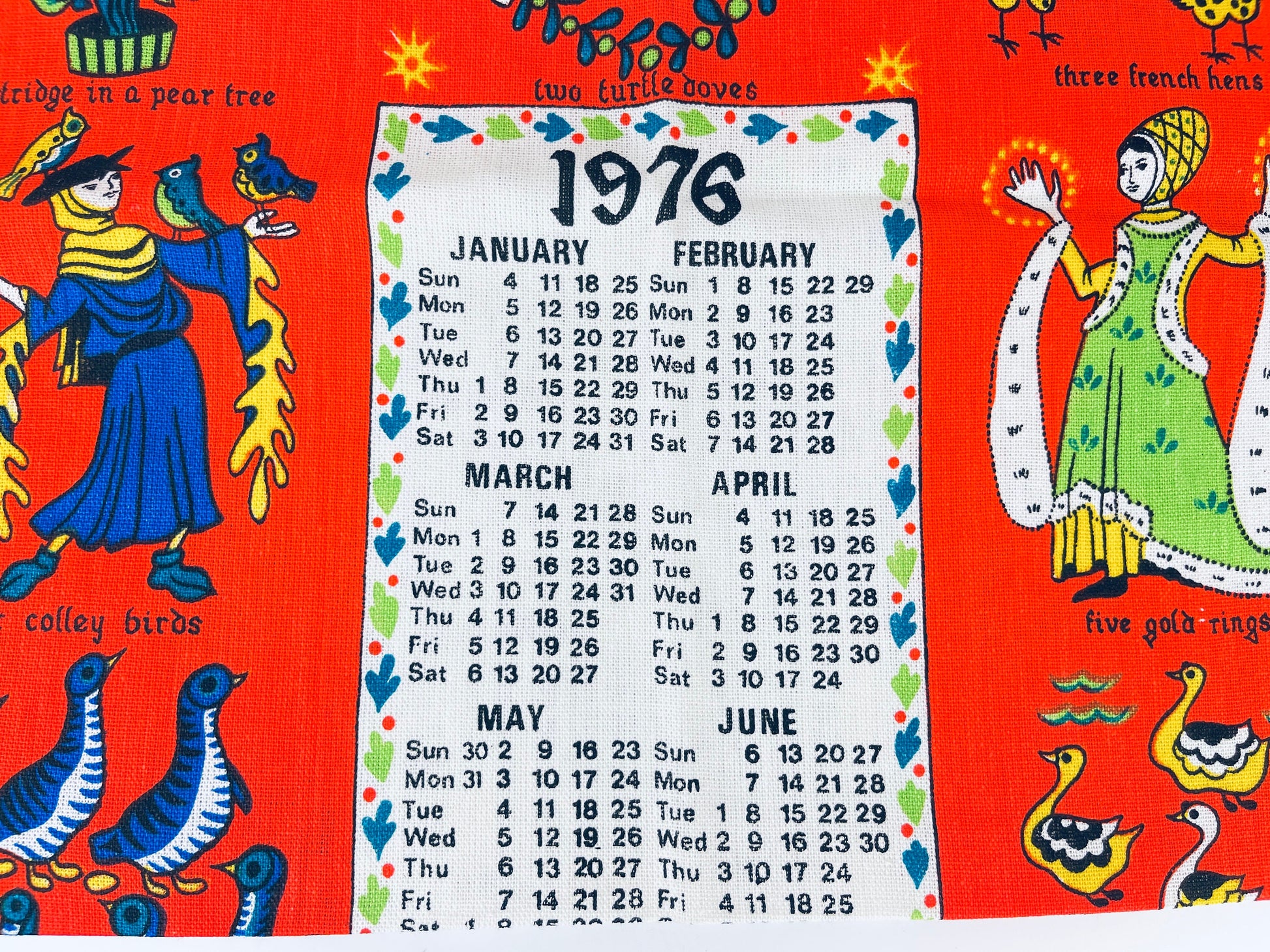Product image for 'vintage 1976 calendar linen tea towel wall hanging 12 days of christmas christmas birthday gift' (view 73edc7)