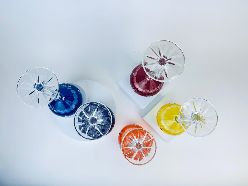 Product image for 'vintage cut to clear stemmed crystal wine glasses multi coloured sold separately' (view 3e6db5)