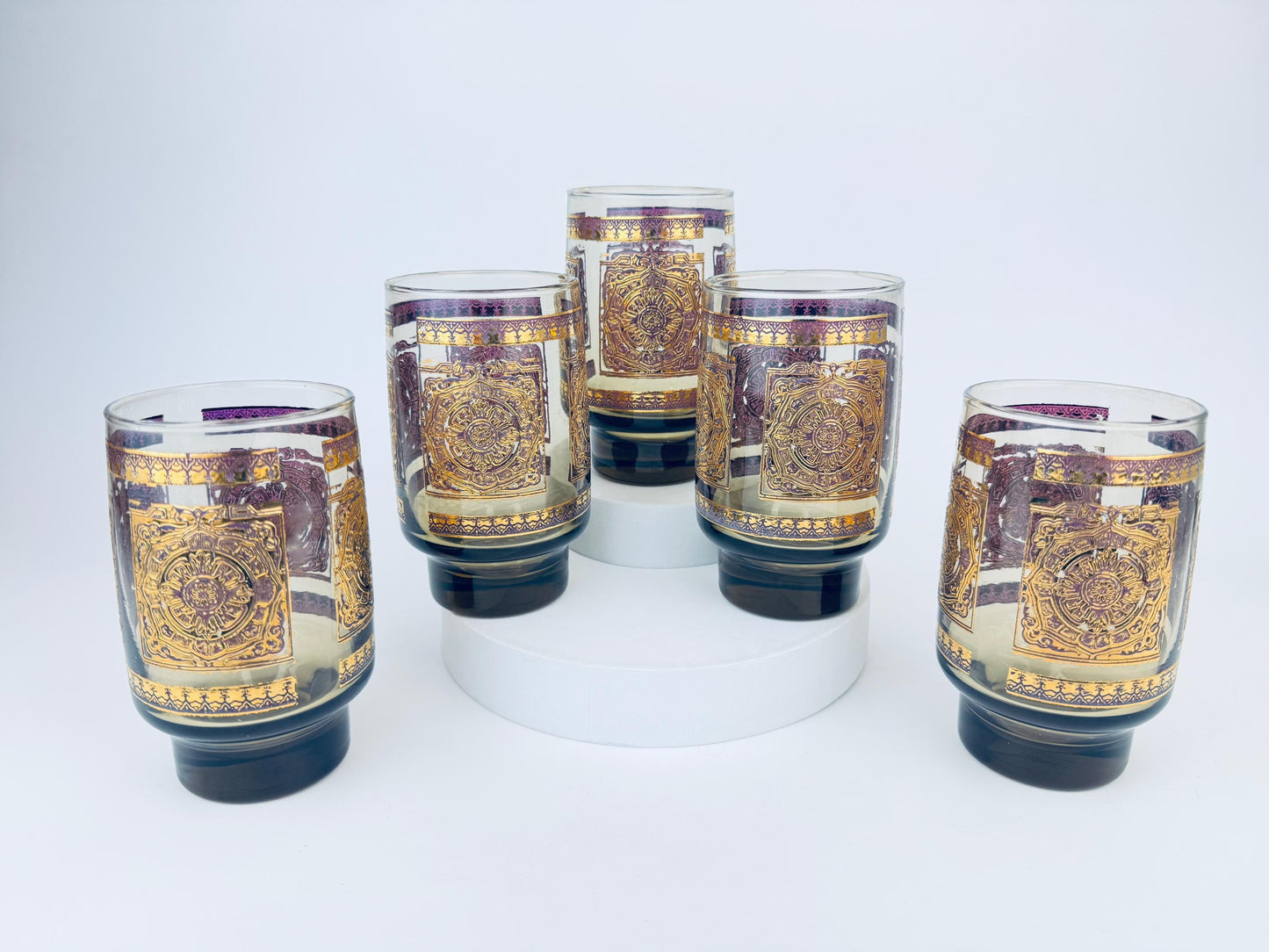 Product image for 'vintage libbey elcyda highball glasses 1960s amethyst gold barware set of five 5' (view af1cb6)