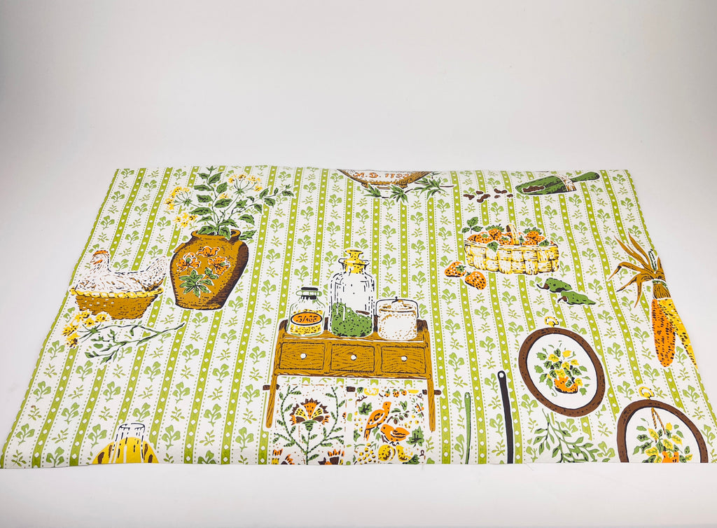 Product image for 'vintage beige green kitchy kitchen wallpaper lightly textured vintage craft project paper upcycle material' (view 17328e)