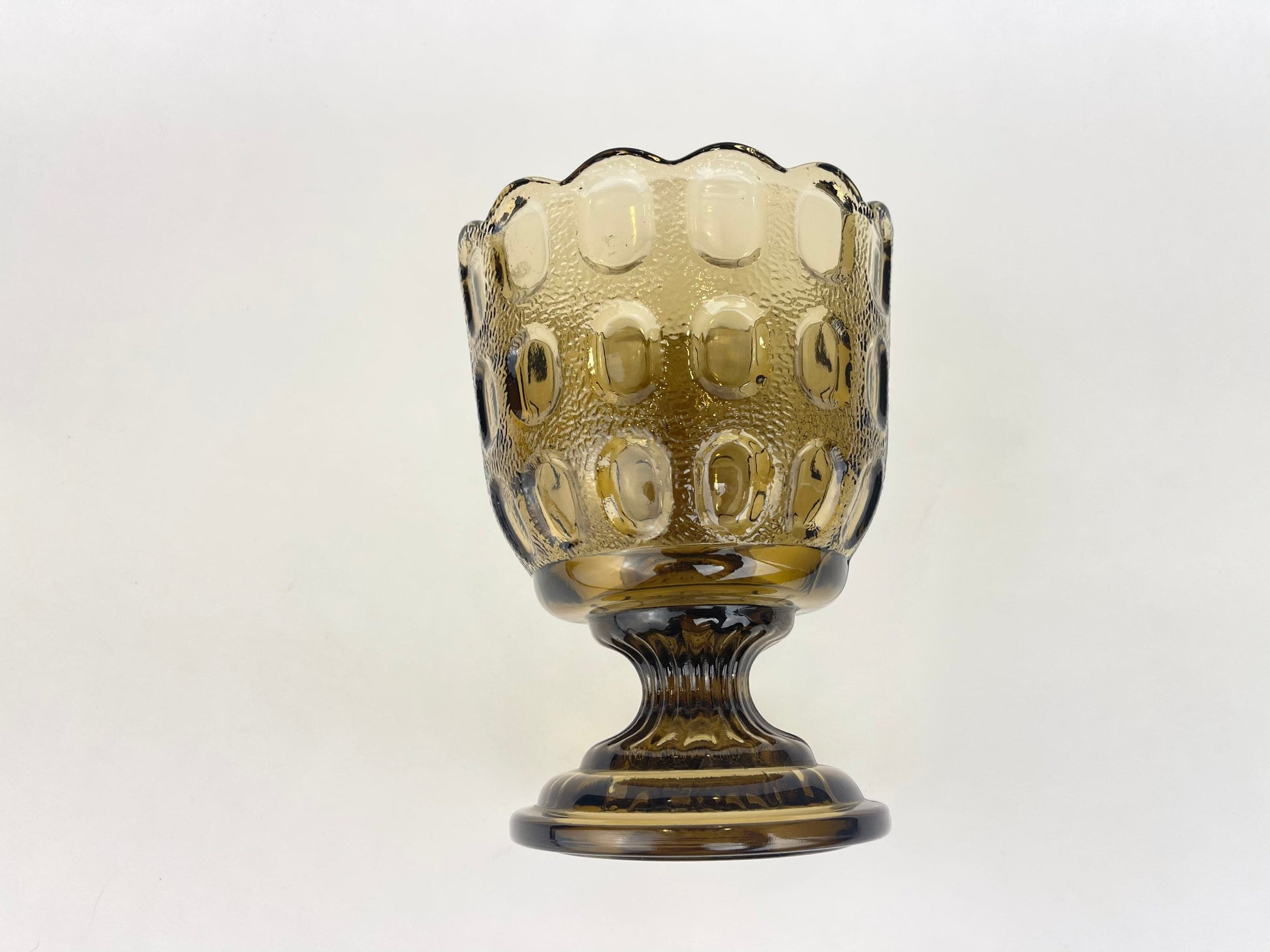 Product image for 'vintage smokey brown thumbprint glass vase planter made by e o brody co m420' (view f2ac1c)