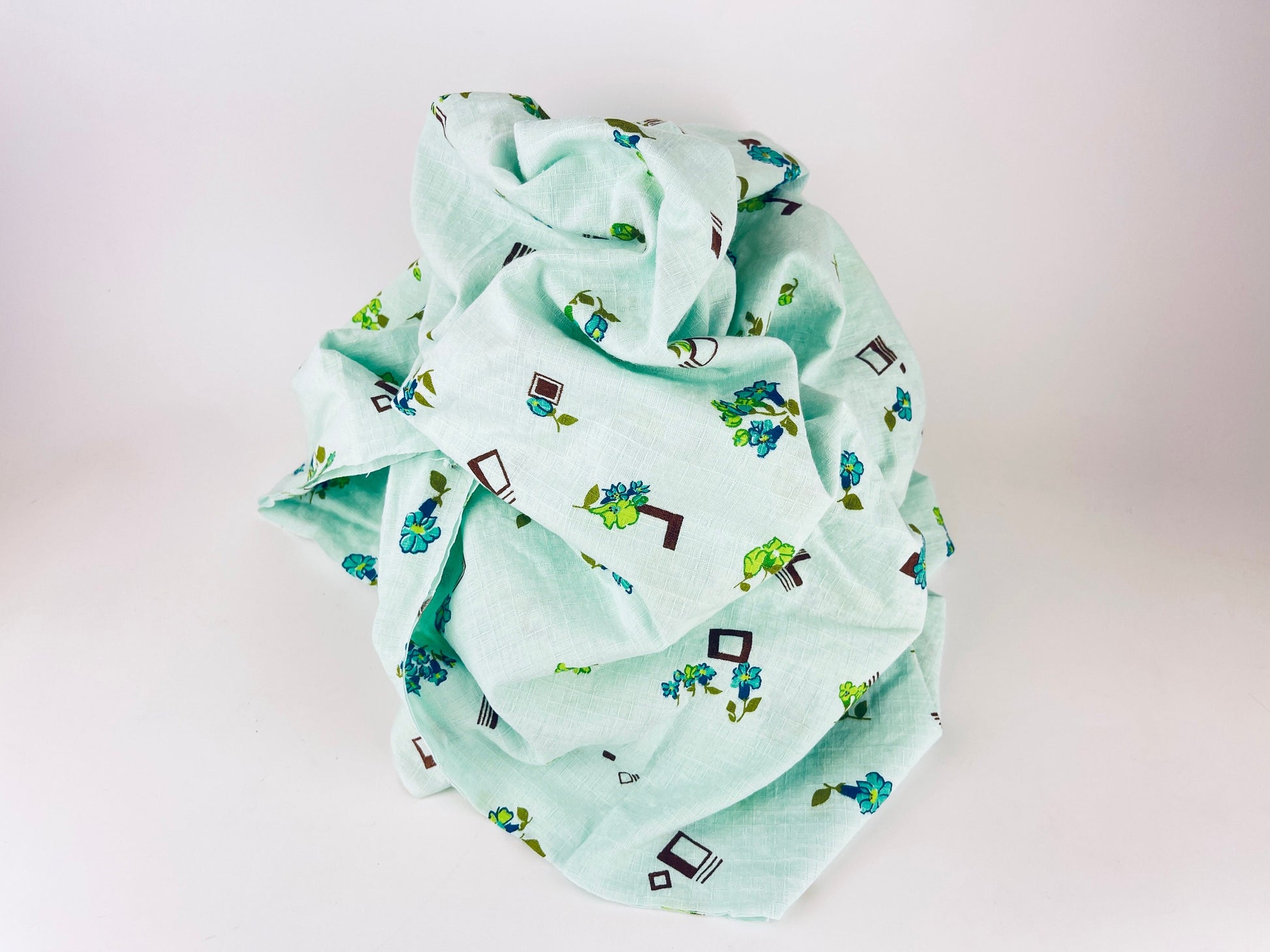 Product image for 'vintage mint green brown floral lightly textured fabric material 41 x 61' (view 97f158)