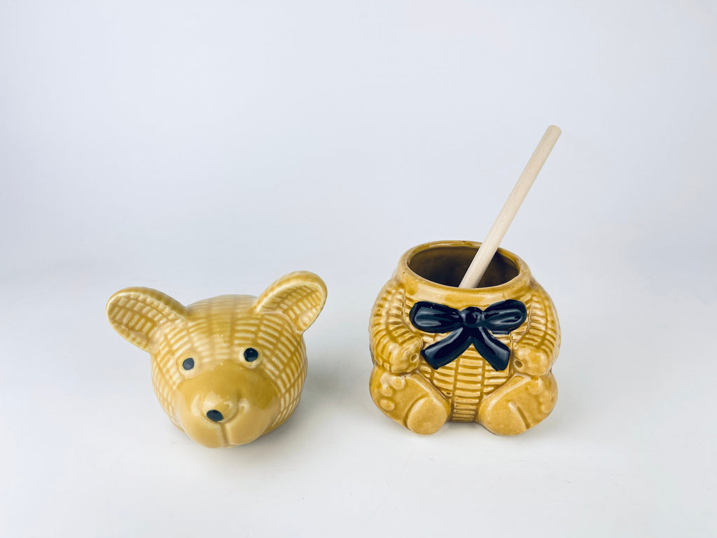 Product image for 'vintage glazed ceramic honey pot bear wooden honey dipper' (view de191e)